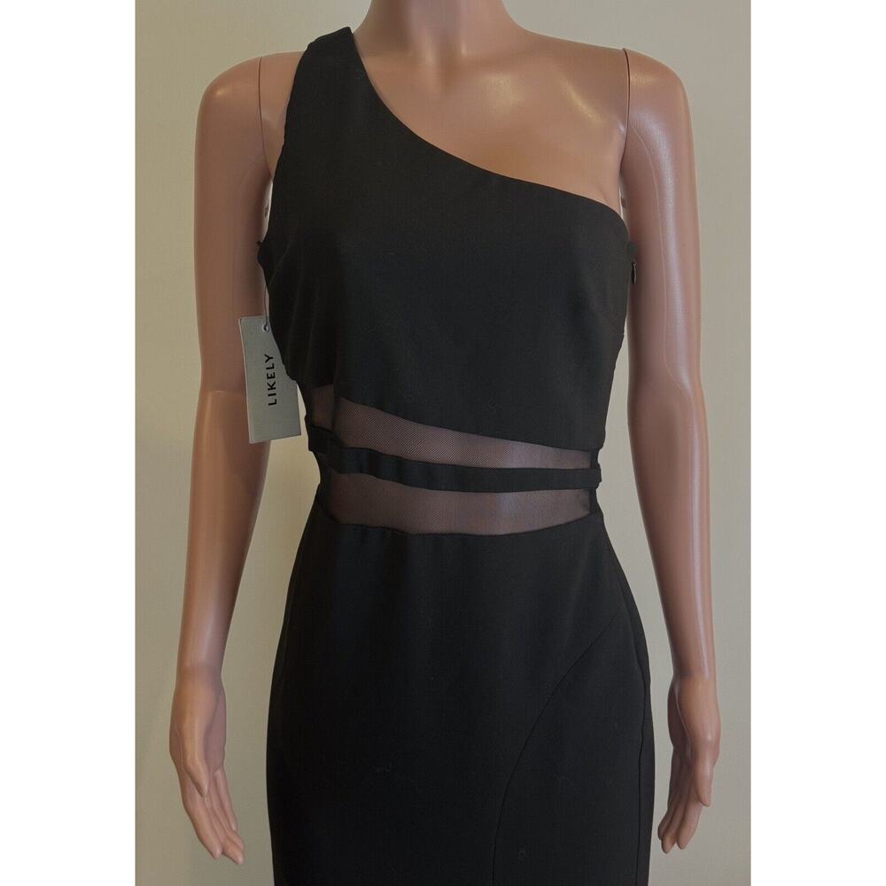 Likely Nolita Gown Womens 10 Black One Shoulder Long Dress Ponte Mesh Formal - Picture 3 of 16